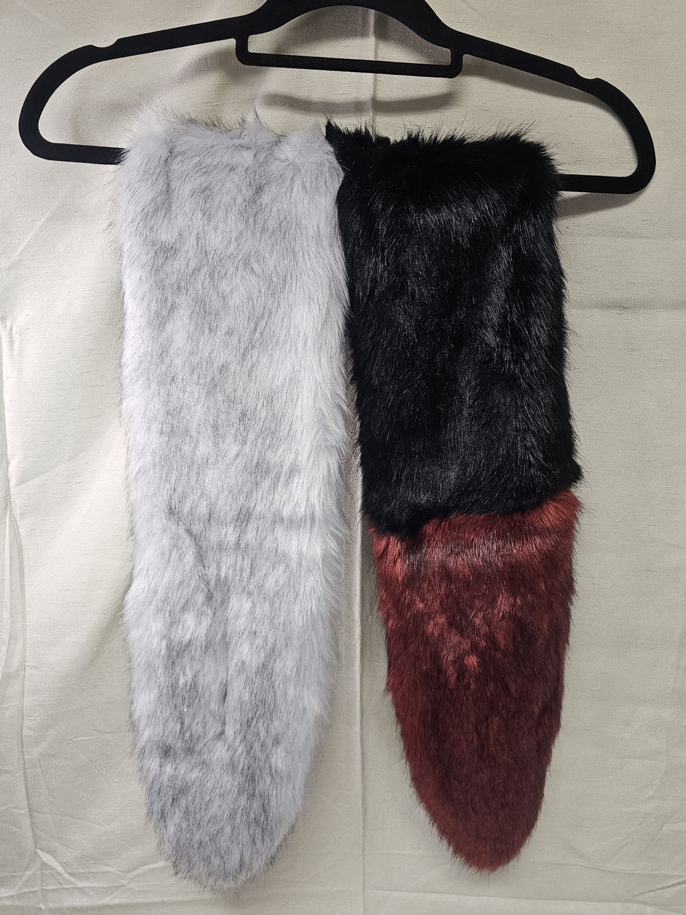 Mark Faux Fur Scarf in Gray, Black & Burgundy